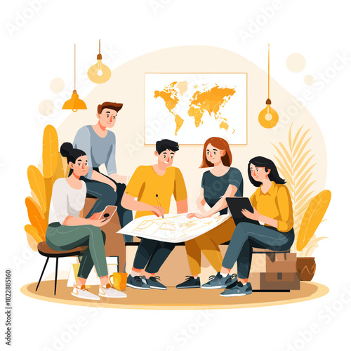 A business team working on a new project together