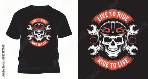 Live to ride skull with helmet vector illustration