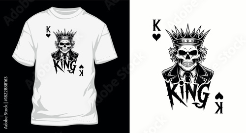 King Skull with Crown and Playing Card Icon Vector Illustration