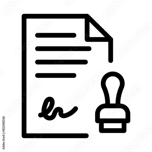 Signed Document with Stamp Line Icon of Business Contracts Icon Set