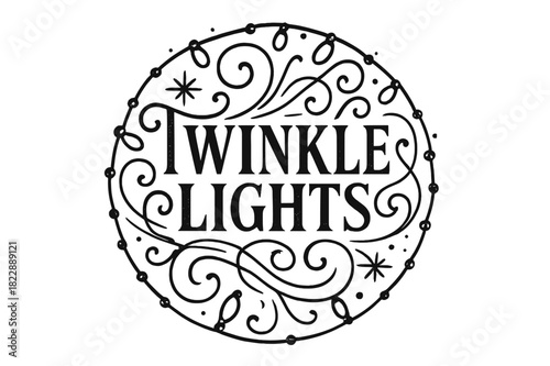 Elegant Flourish Letters. Twinkle Lights ? Flourish Lettering with elegant curls and swashes around tall serif