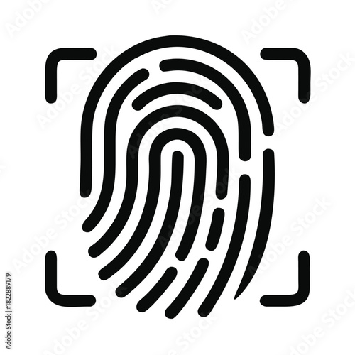 A black and white illustration of a fingerprint scanned by a digital frame.