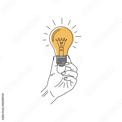 Hand holding a glowing lightbulb symbolizing an idea.