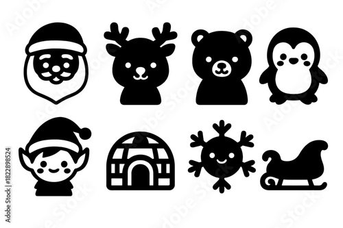 Kawaii North Pole Icons. Kawaii North Pole. Filled icon set of kawaii North Pole: kawaii Santa, kawaii