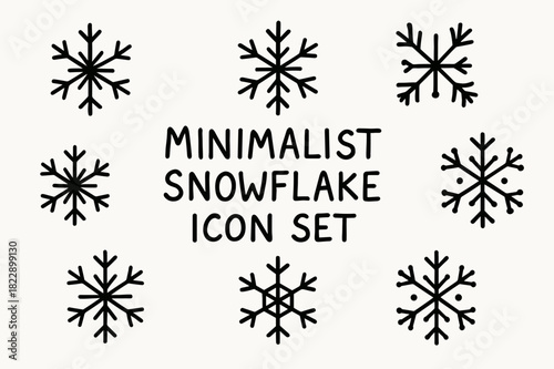Minimalist Snowflake Icons. In the middle, the word ?Minimalist snowflake icon set? written in doodle
