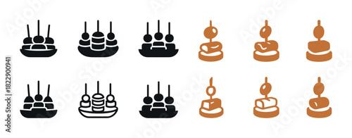 Silhouette and icon set of drums and drummers in black and orange
