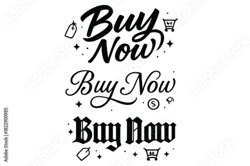 Calligraphy Buy Now Triad. Buy Now. Create a calligraphy lettering illustration of the phrase: Buy Now. Render