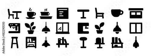 Minimalist cafe and furniture icons collection