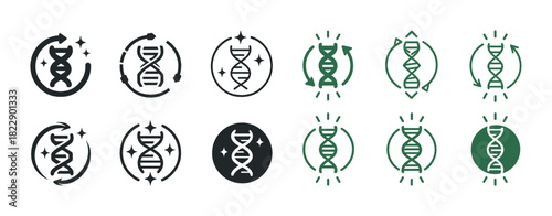 Dna helix symbols with circular arrows and decorative accents