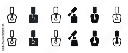 Set of nail polish bottle icons: minimalist black and white designs