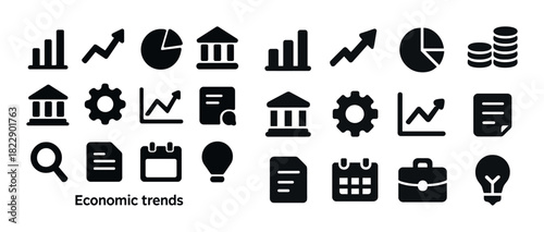 Economic trend icons: charts, statistics, finance, business, analysis