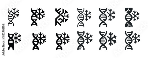 Set of dna and snowflake icons in various styles