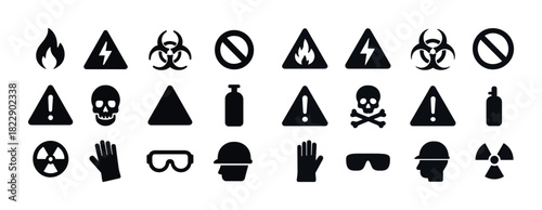 Safety symbols collection: warning, hazard, and protective icons