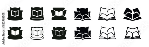 Collection of book icons in varied silhouettes and designs