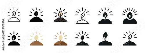 Collection of candle flame icons in monochrome and colored variants
