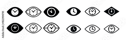 Monochrome eye clock icons collection