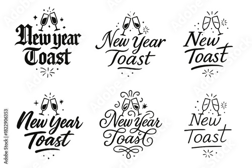 Calligraphic New Year Cheers. New Year Toast. Create a calligraphy lettering illustration of the phrase: New