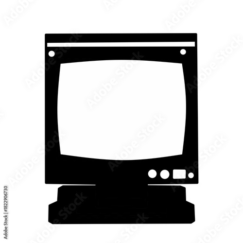 black silhouette vector illustration is a retro 1980s crt computer monitor or classic television icon. 