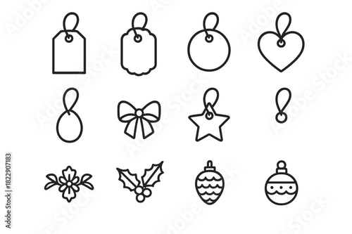Vintage Gift Tag Icons. Vintage-Style Gift Tags. Line outline icon set of Vintage-Style Gift Tags: rectangular