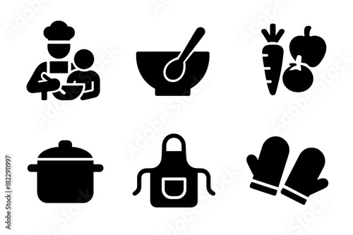 Holiday Cooking Icons. Holiday cooking. Filled icon set of holiday cooking: parent and child, mixing bowl,