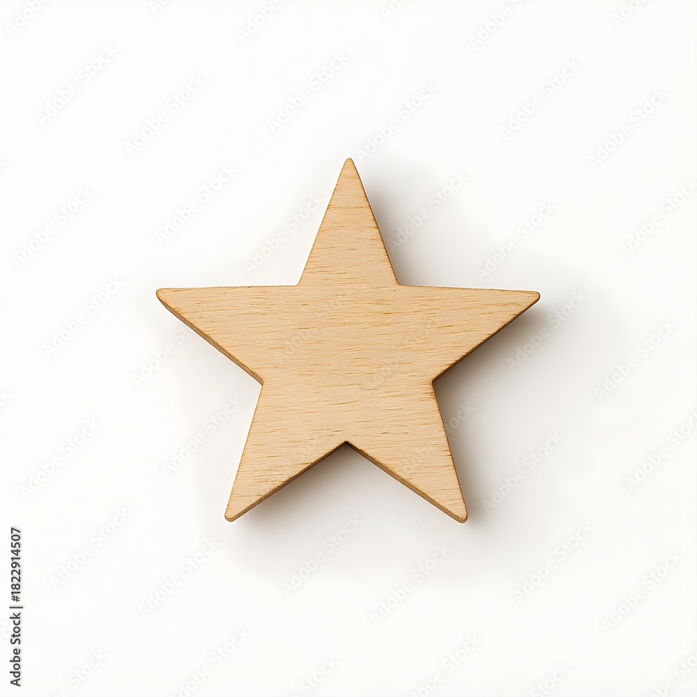Obraz premium wooden star decoration isolated on white background, minimal rustic Christmas element, soft shadow, clean simple style 