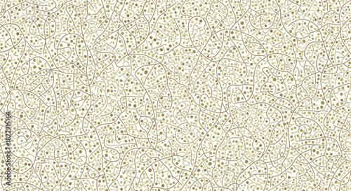 Sophisticated vector pattern showcasing an ornate mosaic of fine golden-hued circles, delicate swirls, and tiny dots creating a rich, seamless texture