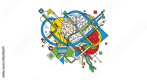Abstract geometric composition representing the human brain and innovative ideas