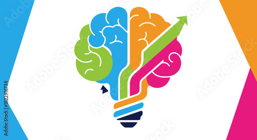 Creative vector icon of a brain and lightbulb, symbolizing innovative ideas, intellectual growth, and strategic problem-solving for progress