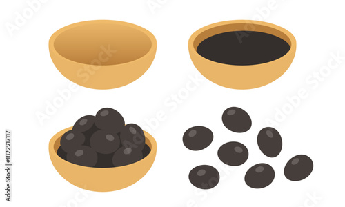 日本のお正月料理 黒豆のミニマルなシンプルイラストセット