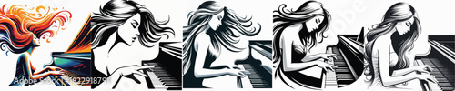  VECTOR IMAGE OF A GIRL PLAYING PIANO ON A WHITE BACKGROUND