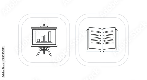 Vector illustration of presentation board and open book isolated on for education