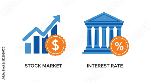 Vector illustration of stock market and interest rate isolated on, financial concept