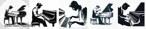  VECTOR IMAGE OF A MAN PLAYING PIANO ON A WHITE BACKGROUND