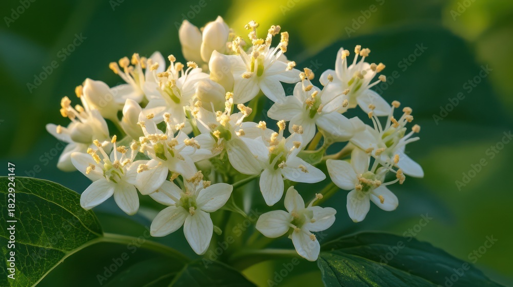 Fototapeta premium Close-up of Cluster of Small White Flowers