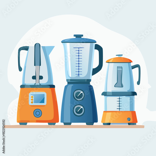 A collection of modern kitchen blenders and appliances illustration.