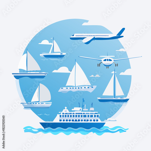 Air and Sea Transportation Collection for Global Travel.