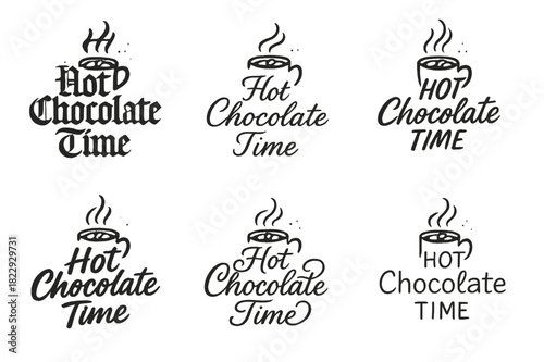 Calligraphy Hot Chocolate Art. Hot Chocolate Time. Create a calligraphy lettering illustration of the phrase: