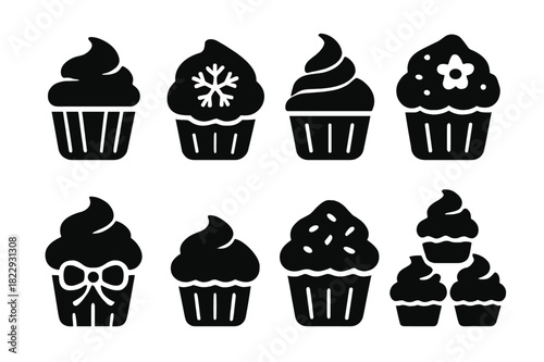 Seasonal Cupcake Icons. Seasonal cupcakes. Filled icon set of seasonal cupcakes: cupcake with frosting,