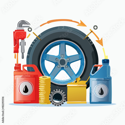 Automotive Maintenance and Repair Services Illustration.