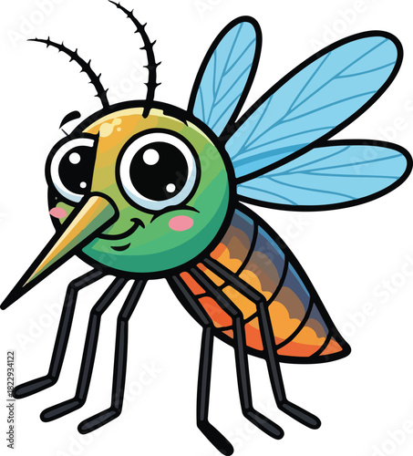 Cute happy mosquito cartoon character illustration isolated on white background for kids design