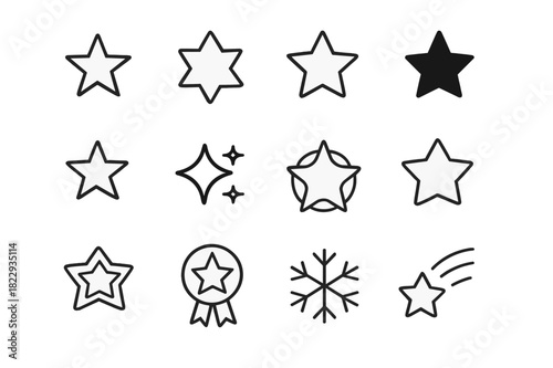 Star Icon Set. Star Variations. Line outline icon set of Star Variations: five-point star, six-point star,