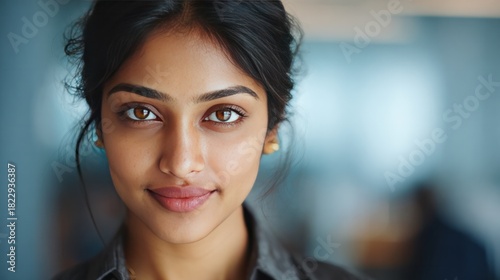 Wallpaper Mural Confident Gaze: A captivating portrait of a poised individual, exuding confidence and self-assurance, against a subtly blurred backdrop. Capturing a calm, confident, and engaging presence. Torontodigital.ca