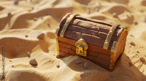 Fototapeta Naklejka Na Ścianę i Meble -  Half buried 3d isometric low poly clay treasure chest