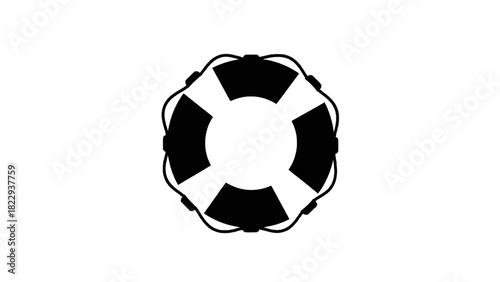 Vector illustration of black and white icon or silhouette of a lifebuoy or life preserver ring isolated on transparent background