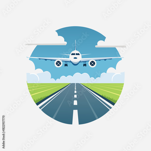 Airplane landing on the runway, ready for travel and flight.