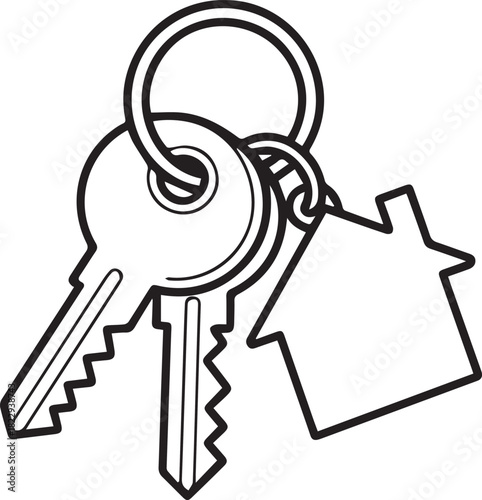 key two metal keys on keyring with house tag vector outline