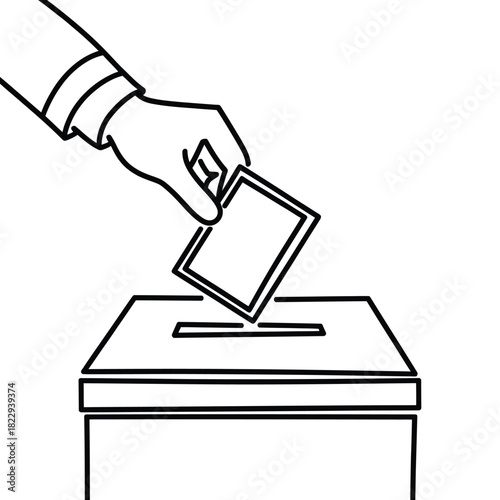 Hand casting a vote into a ballot box illustration