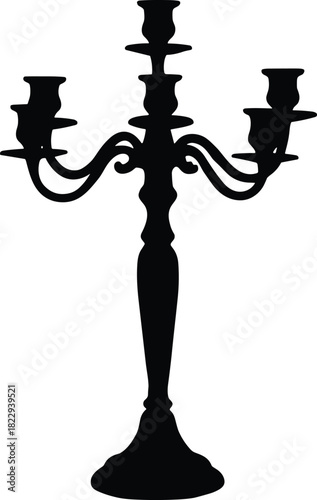 Five arm candelabrum silhouette, ornate candle holder, vintage classical decor, elegant antique lighting, romantic ambiance, decorative interior accessory, design