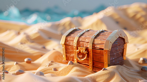 Fototapeta Naklejka Na Ścianę i Meble -  Half buried 3d isometric low poly clay treasure chest