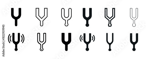 Variety of tuning fork icons set with different designs and styles